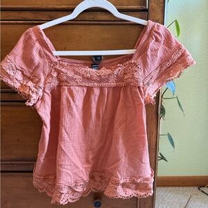 SHEIN Coral Lace Accent Blouse